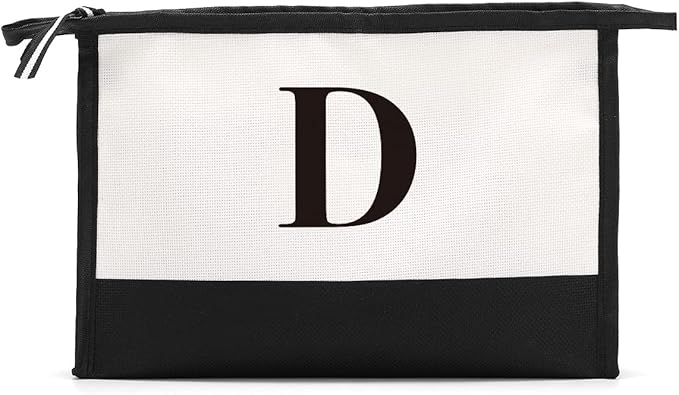 Monogrammed for Women Initial bridesmaid gifts, Personalized monogram Monogram Cosmetic Bag,Travel Makeup Bag Suitable for Wedding weekend Beach Gift for Women Teachers Friends.Pure letters D