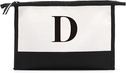 Monogrammed for Women Initial bridesmaid gifts, Personalized monogram Monogram Cosmetic Bag,Travel Makeup Bag Suitable for Wedding weekend Beach Gift for Women Teachers Friends.Pure letters D