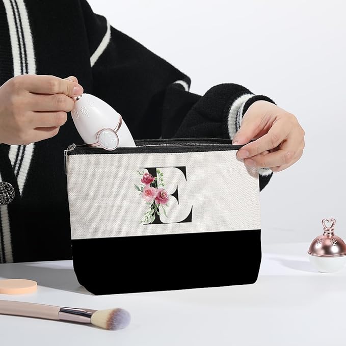 Initial Makeup Bag, Personalized Gifts for Women, Personalized Makeup Bag, Bridesmaid Gifts, Cosmetic bags for Women (Letter E)