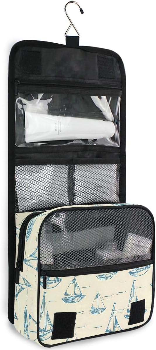 senya Hanging Travel Toiletry Bag Kit Boys Makeup Case Cosmetics Organizer for Men Women (Smallest Sailboat Lines)