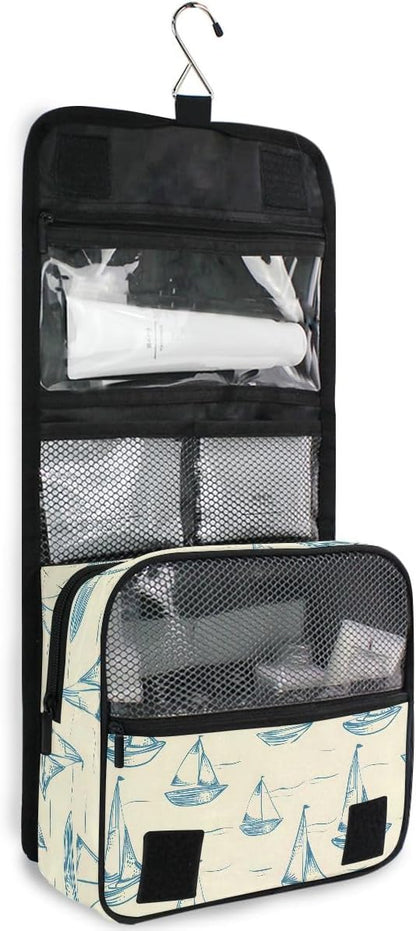 senya Hanging Travel Toiletry Bag Kit Boys Makeup Case Cosmetics Organizer for Men Women (Smallest Sailboat Lines)