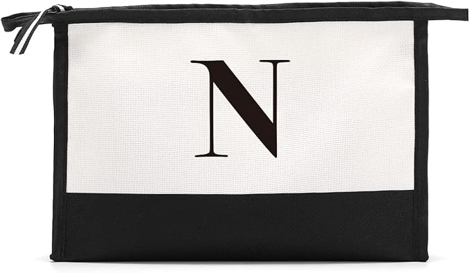 Monogrammed for Women Initial bridesmaid gifts, Personalized monogram Monogram Cosmetic Bag,Travel Makeup Bag Suitable for Wedding weekend Beach Gift for Women Teachers Friends.Pure letters N