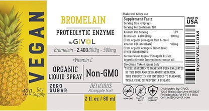 Organic Raw Bromelain Mist-Liquid Pineapple Extract - Enhanced Potency 500mg, for Kids & Adults - for Digestive Health, Inflammatory Response, and Healing - Non-GMO - 60ml 120 Day Supply
