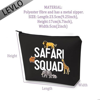 LEVLO Safari Squad Makeup Bag African Safari Trip Wild Animal Lover Travel Zipper Pouch (Safari Squad+black)