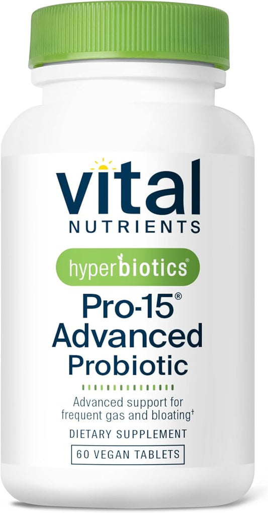 Hyperbiotics Vital Nutrients Pro-15 Advanced Probiotic Supplement | 15 Strains + Kiwifruit | Supports Digestive Regularity, Gas, & Bloating | Shelf-Stable | Vegan, Dairy & Gluten Free | 60 Count