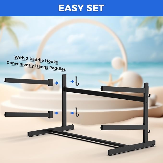 Kayak Storage Rack, Heavy Duty Adjustable Freestanding Kayak Stand with Wheels or Protection Pad for Kayaks, SUPs, Canoe and Paddleboard Kayak Rack for Indoor & Outdoor Use