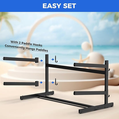 Kayak Storage Rack, Heavy Duty Adjustable Freestanding Kayak Stand with Wheels or Protection Pad for Kayaks, SUPs, Canoe and Paddleboard Kayak Rack for Indoor & Outdoor Use