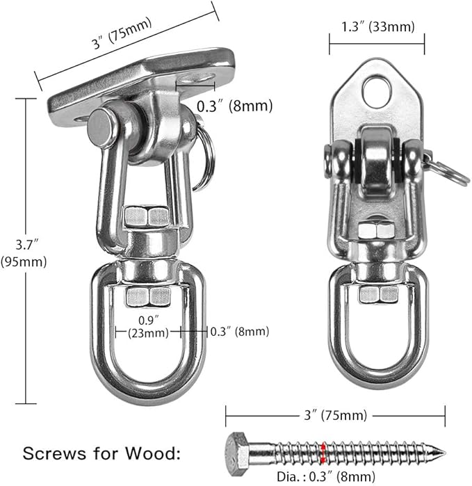 Hammock Chair Hanging Kit Swing, Ceiling Mount with 360 Swivel - Tree, Gym, or Rope Swing Set, 1000 LB Capacity