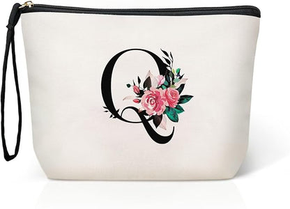TOPEAST Valentines Day Gifts for Her - Personalized Cute Initial Makeup Bag with Zipper Cosmetic Large Toiletry Makeup Pouch, Gifts for Wedding Bride Bridemaids Friend (Letter Q)