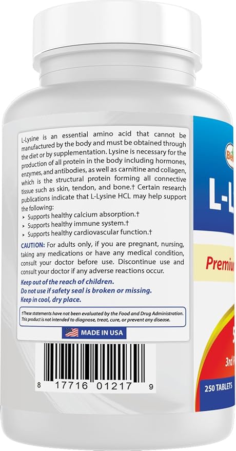 Best Naturals L-Lysine 500 mg 250 Tablets (250 Count (Pack of 2))