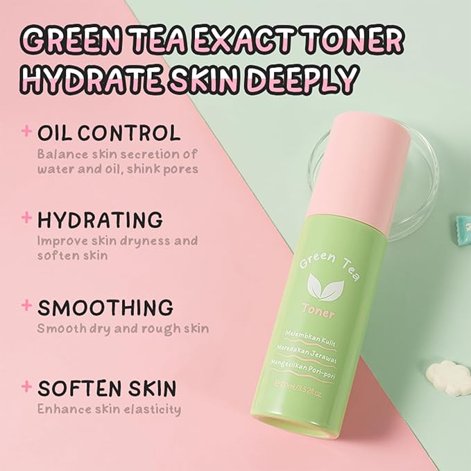 Green Tea Korean Skin Care Set, 4-In-1 Skincare Set for Women & Teen Girls, Skin Care Products: Eye Cream, Cleanser, Mud Mask, Toner, Control Oil, Shrink Pores, Skincare Sets for Girls (Green 04)