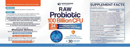 Organic Probiotics 100 Billion CFU, Dr Formulated Probiotics for Women, Probiotics for Men and Adults, Complete Shelf Stable Probiotic Supplement with Prebiotics & Digestive Enzymes; 30 Capsules