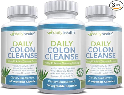 Daily Colon Cleanse 700mg All Natural 10 Herbs, Vegan Friendly 180 Capsules Fiber, Alfalfa, Aloe Vera, Rhubarb, Gentian, Buckthorn, Goldenseal, Lactobacillus acidophilus