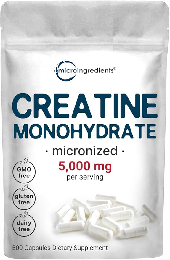 Creatine Monohydrate 5,000mg, 500 Capsules | Pure Creatine Pills – Micronized + Unflavored Powder Source, Easy Absorption | Pre Workout & Muscle Health Support | Keto, Non-GMO