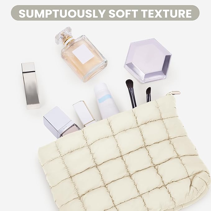 Puffy Quilted Makeup Bag Cosmetic Bags Travel Cute Puffer Solid Toiletry Organizer Pouch Storage Clutch for Women