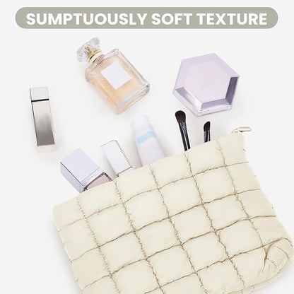 Puffy Quilted Makeup Bag Cosmetic Bags Travel Cute Puffer Solid Toiletry Organizer Pouch Storage Clutch for Women