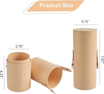 Portable Makeup Brush Holder, Waterproof PU Leather Travel Makeup Brush Case Bag Cup, Brush Storage Dustproof Bag (01Light Pink)