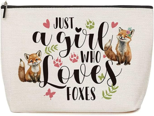 Fox Gifts for Women Just A Girl Who Loves Foxes Makeup Bag Fox Decor Animal Gift for Women Fox Lovers Birthday Christmas Graduation Friendship Gifts for Her Female