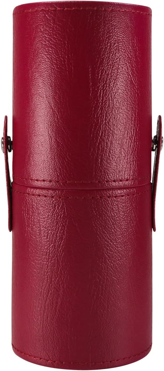 Portable Makeup Brush Case,Pu Leather Makeup Brush Holder with Button,Travel Cup Storage Dustproof Makeup Cosmetic Bags for Women (Red)