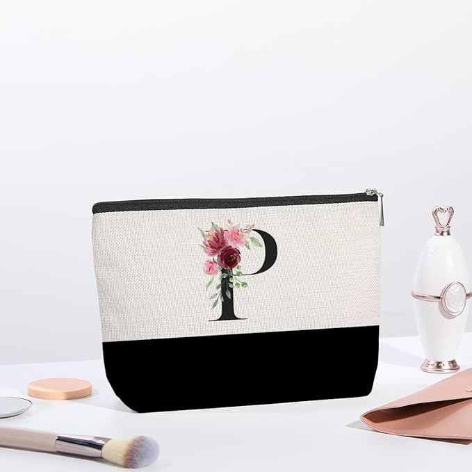 Initial Makeup Bag, Personalized Gifts for Women, Personalized Makeup Bag, Bridesmaid Gifts, Cosmetic bags for Women (Letter P)