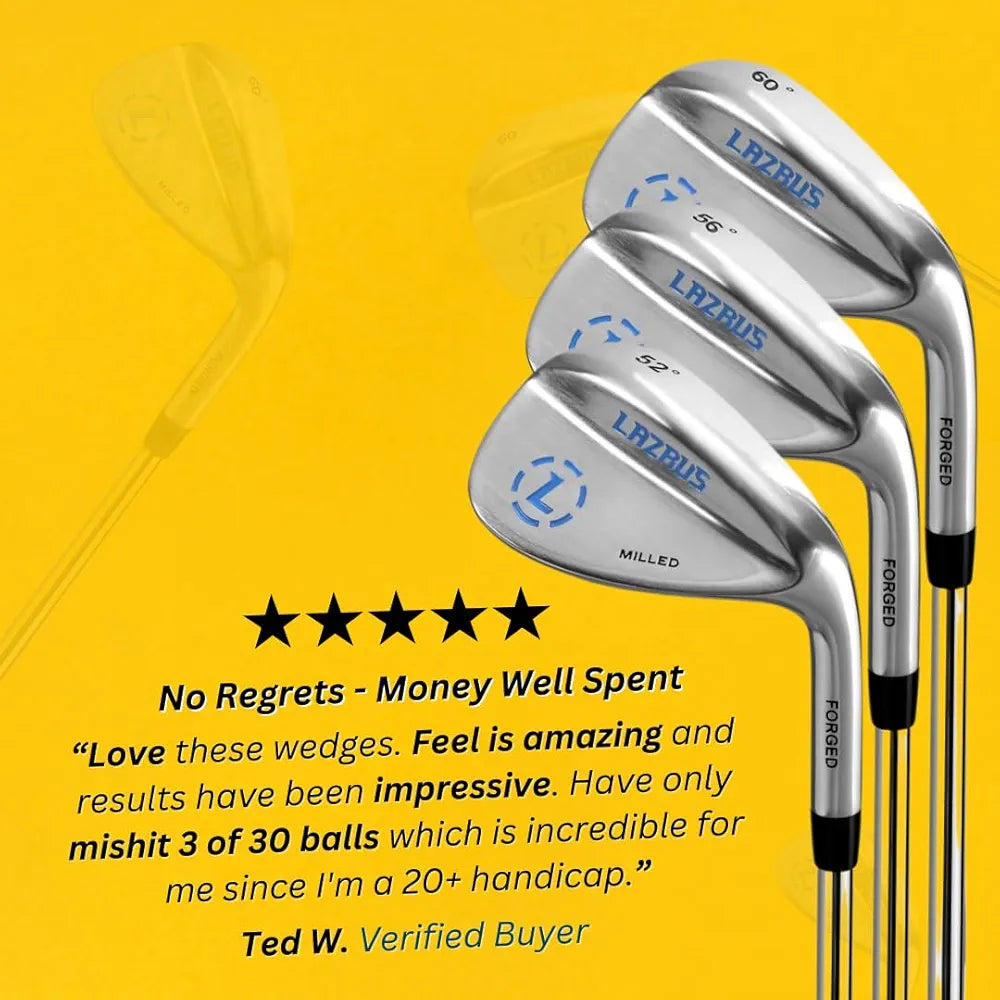 LAZRUS Premium Forged Golf Wedge Set for Men - 52, 56, 60 Degree Wedges + Milled Face for More Spin - Great Golf Gift