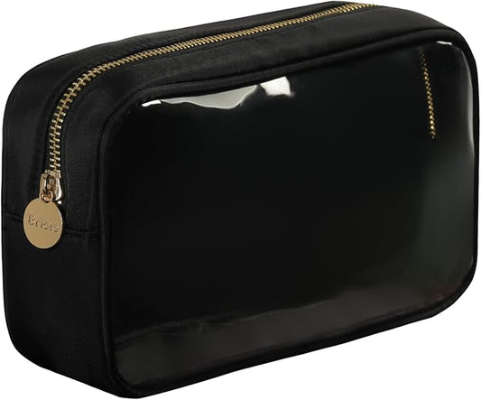 Slim Transparent Makeup Pouch Women Travel Clear TPU and Nylon Cosmetic Pouch (Medium, Black)