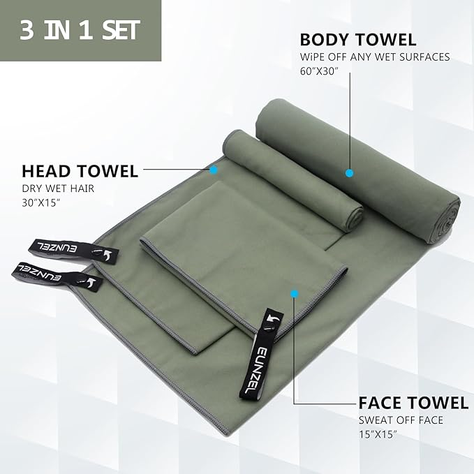 Eunzel Quick Dry Camping Towel 3 Size 1 Pack,Fast
