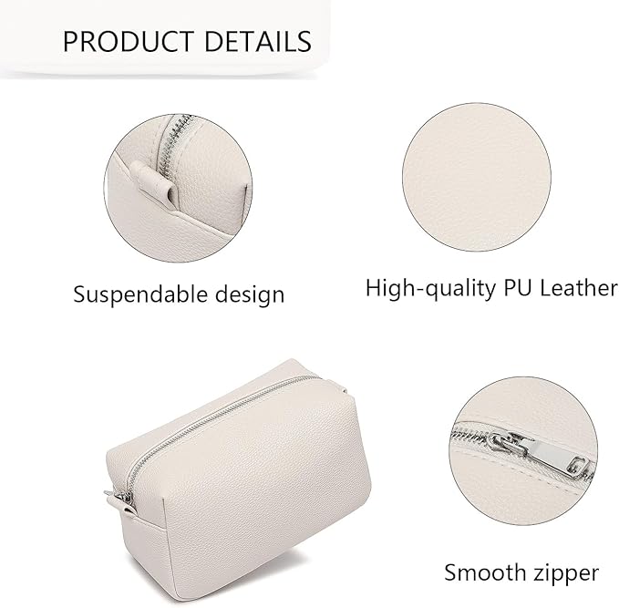 PU leather Organizer Bag Lightweight Cosmetic Bag with Ring Clasp Perfect Travel Makeup Bag for Women (French Oak/PU)