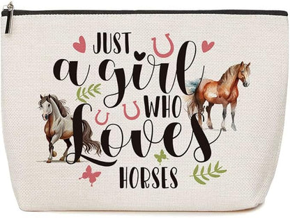 Horse Gifts for Girl Women Funny Birthday Christmas Gifts for Equestrian Cowgirls Horse Makeup Bag Inspirational Gift for Female Animal Lovers Cowgirls Mom Friends - Just A Girl Who Loves Horses