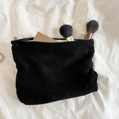 Cosmetic Bags for Women Makeup Bag Large Capacity Purse Travel Toiletries Zipper Storage Pouch Make up Brushes Organizer for Gifts (Corduroy, Black)
