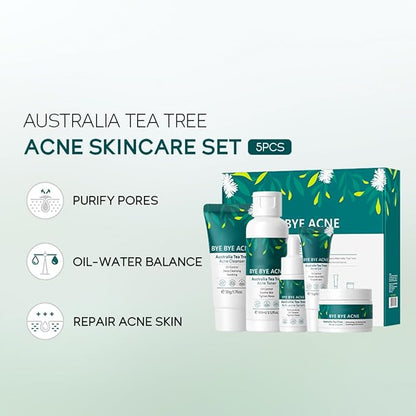 Skin Care Set,Acne Treatment for Face Skin Care Sets & Kits,Tea Tree Essential Oil Facial Skincare Gift Set with Cleanser,Toner,Serum,Gel, Acne Treatment Kit Cream Skin Care for Teens 10-12 Girls Boys