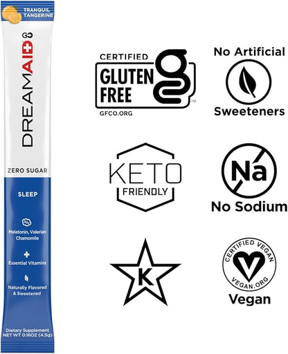 Sleep Aid Drink with Melatonin + Chamomile, DreamAid Helps Adults Fall Asleep Faster, Sleep Longer and Waking up Feeling Rejuvenated - Zero Sugar & Keto Friendly, 30 Count (Pack of 1)