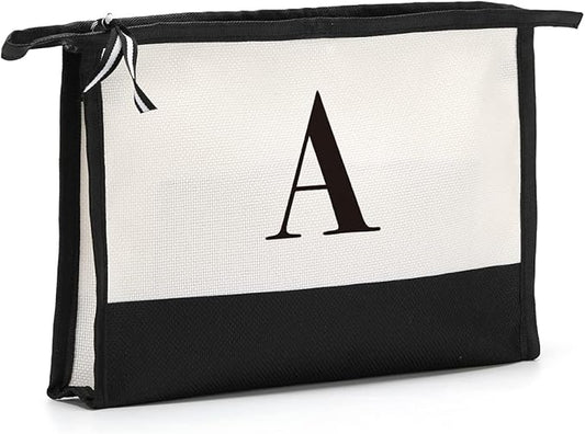 Monogrammed for Women Initial bridesmaid gifts, Personalized monogram Monogram Cosmetic Bag,Travel Makeup Bag Suitable for Wedding weekend Beach Gift for Women Teachers Friends.Pure letters A