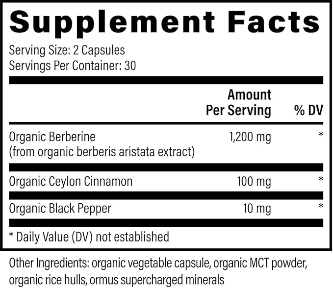 Global Healing Organic Berberine (Berberina) with Ceylon Cinnamon & Black Pepper, 1200 mg- Pure Berberine HCL Supplement, Extra Strength Berberine Supplement & Complex for Weight Loss (60 Capsules)