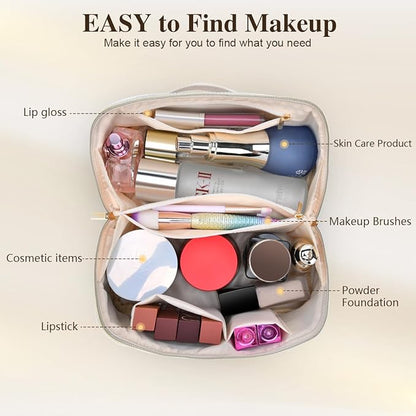 Travel Makeup Bag Set, 2Pcs Large Capacity Travel Make up Bag Corduroy Cosmetic Bag for Girls, Leopard Cute Toiletry Toiletry Bag for Women Wide Open Portable Cotton Stuff Bag with Divider & Handle