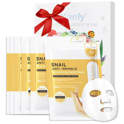 Snail Face Masks Skincare,Facial Mask Skin Care Korean,Nourish,Deep Moisturizing,Atural Skin Care Spa Face Mask,Hydrating Smoothing Face Masks for Women Men,for All Skin Types 6 Pack