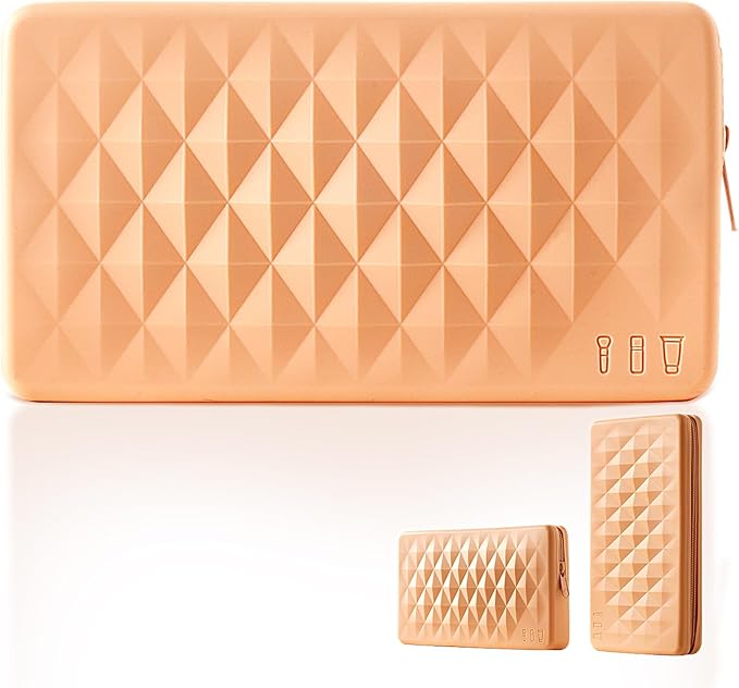 Silicone Makeup Brush Storage Bag,Travel Cosmetic Bag for Women,Zipper Cosmetic Bag,Organize The Beauty Tools For Easy Storage,The appearance of a diamond-shaped pattern. (Khaki)