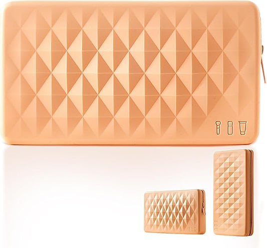 Silicone Makeup Brush Storage Bag,Travel Cosmetic Bag for Women,Zipper Cosmetic Bag,Organize The Beauty Tools For Easy Storage,The appearance of a diamond-shaped pattern. (Khaki)