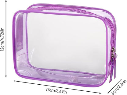 Clear Plastic Violet Zippered Toiletry Carry Pouch TSA Approved Toiletry Bag Portable Cosmetic Makeup Bag for Vacation, Bathroom and Organizing (Violet 3Pcs, Small)