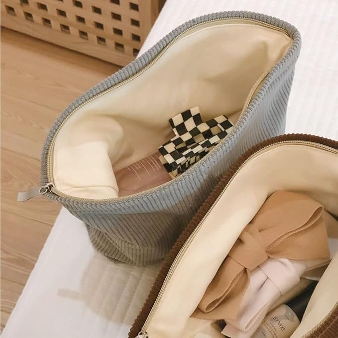 Cosmetic Bags for Women Makeup Bag Large Capacity Purse Travel Toiletry Zipper Storage Pouch Make up Brushes Organizer for Gifts (Corduroy, light grey)