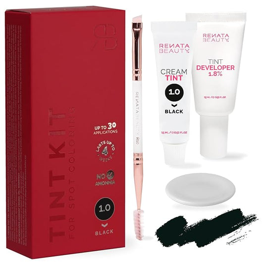 RB RENATA BEAUTY Tint Kit – Cream Hair Dye Kit with Developer and Application Brush for Spot Coloring - Covers Gray Hairs, Smudge-Proof, Long-Lasting Up to 4 Weeks, 20 Applications [Black]