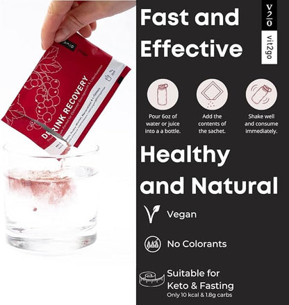 Drink Recovery Electrolytes Powder with Vitamins, Vegan Electrolyte Packets for Hydration & Liver Detox, Blackcurrant Flavor (30 Sachets)