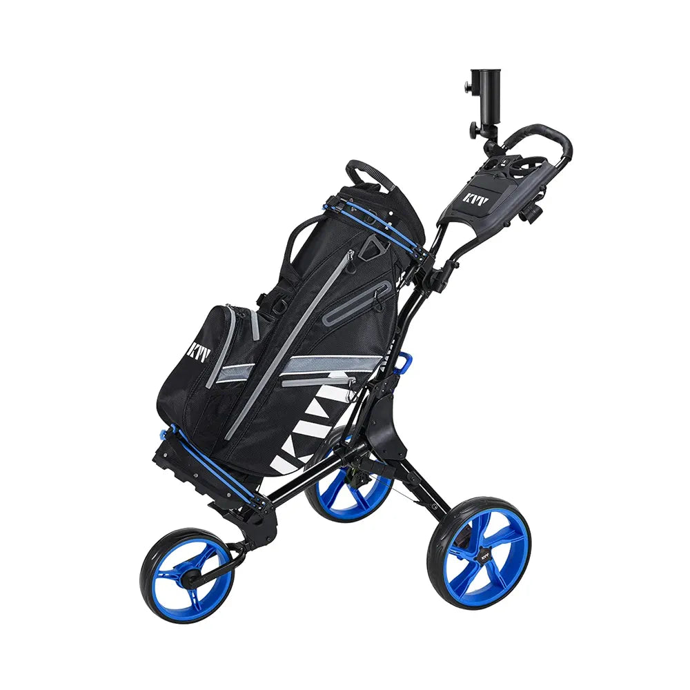 KVV 3 Wheel Golf Push Cart Ultra Lightweight Smallest Folding Size, New-Version Scorecard Holder