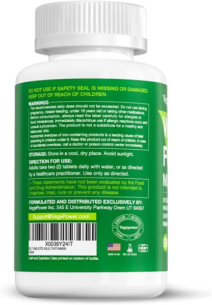 Whole Food Multivitamin for Men Women - with 65+ Vitamins, Minerals, Organic Nature Powder & Extracts - Whole Food Supplement for Energy, GUT, immune Health - All Natural, Non-GMO 90 Vegan Tablets