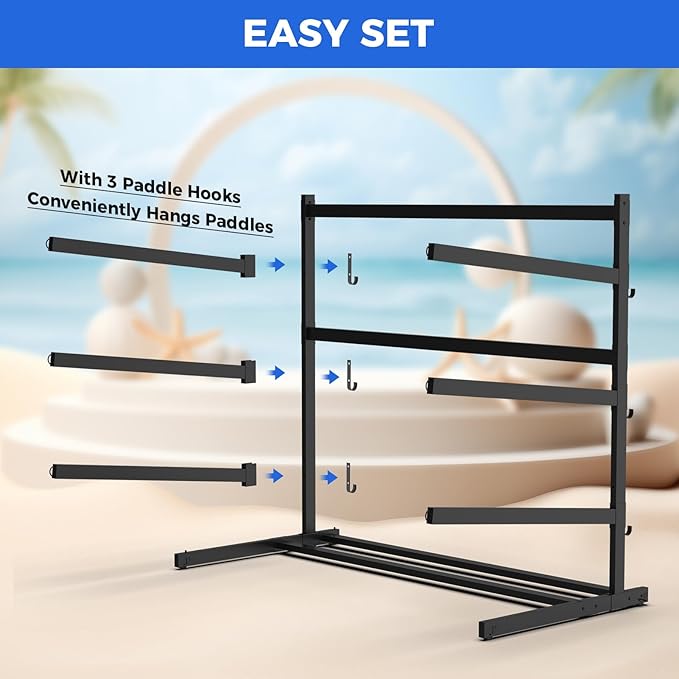 Kayak Storage Rack, Heavy Duty Adjustable Freestanding Kayak Stand with Wheels or Protection Pad for Kayaks, SUPs, Canoe and Paddleboard Kayak Rack for Indoor & Outdoor Use
