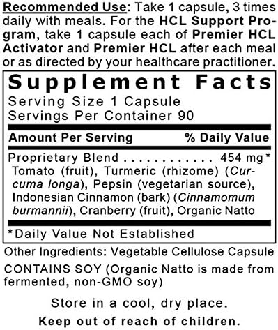 Premier HCL Activator, 90 Capsules, Vegan Product - Digestive and Whole Body Health Support with Pepsin (Vegetarian Source); Designed for Use with Premier HCL