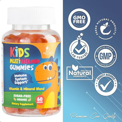 Vitamins for Kids Multivitamin Gummy, Childrens Vitamins Sugar-Free, Overall Health & Immune Support, Vitamin C, B6, B12, D3 & Zinc, Chewable Kids Multi Supplement, Orange Flavor, Non-GMO - 60 Gummies