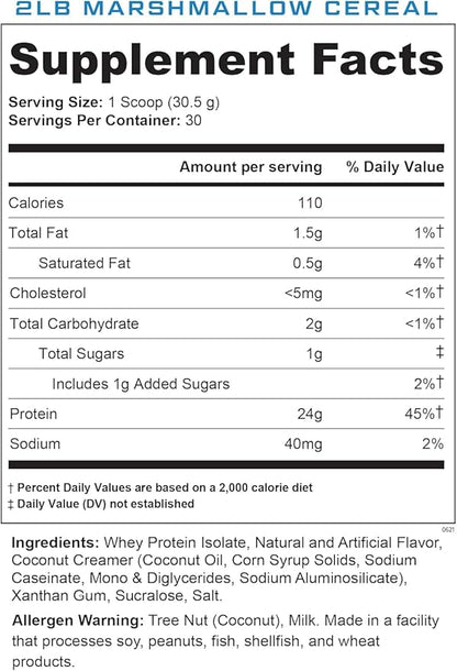 Cutler Nutrition Total ISO Whey Isolate Protein Powder: Best Tasting Whey Protein Shake, 100% Whey Protein Isolate, Perfect Post Workout Protein Powder Mix, Marshmallow Rice Cereal, 2 Pounds