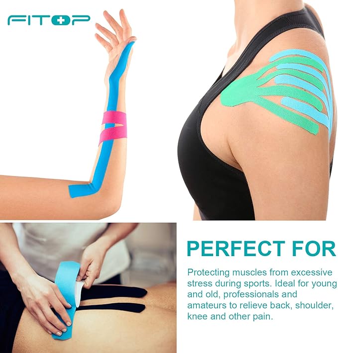Uncut Kinesiology Tape Bulk 4 Rolls Sports Tape for Muscle (Pink, Blue, Black, Beige), K Tape for Physio Therapy and Knee Support