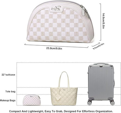 Small Makeup Bag for Purse Cosmetic Bag: Checkered Make up Bag for Women - Cute Preppy Skincare Bags for Evening - Waterproof Travel Pouch for Toiletry Organizer with Mirror & Zipper(024-White)